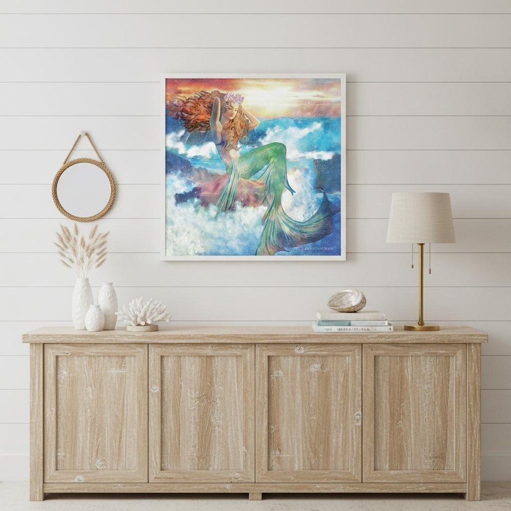 Sunset Mermaid 2 White Framed Print Wall Art HomeRoots