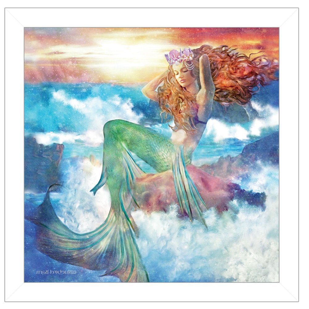 Sunset Mermaid 2 White Framed Print Wall Art HomeRoots
