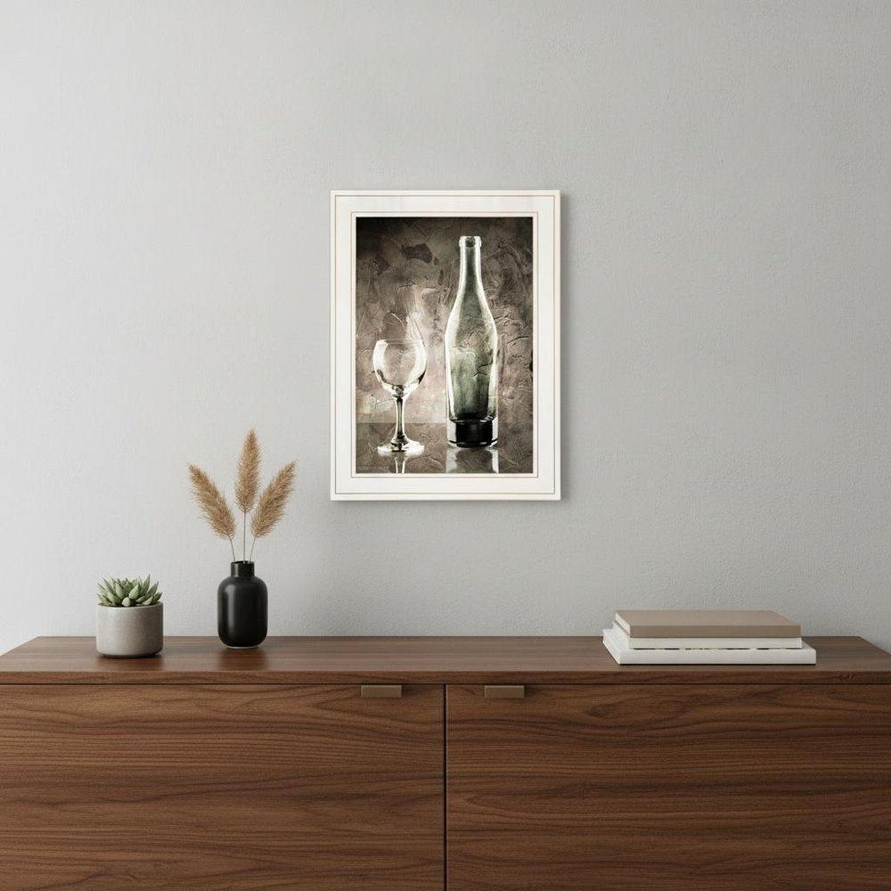 Moody Gray Wine Glass Still Life 1 White Framed Print Wall Art — view 4