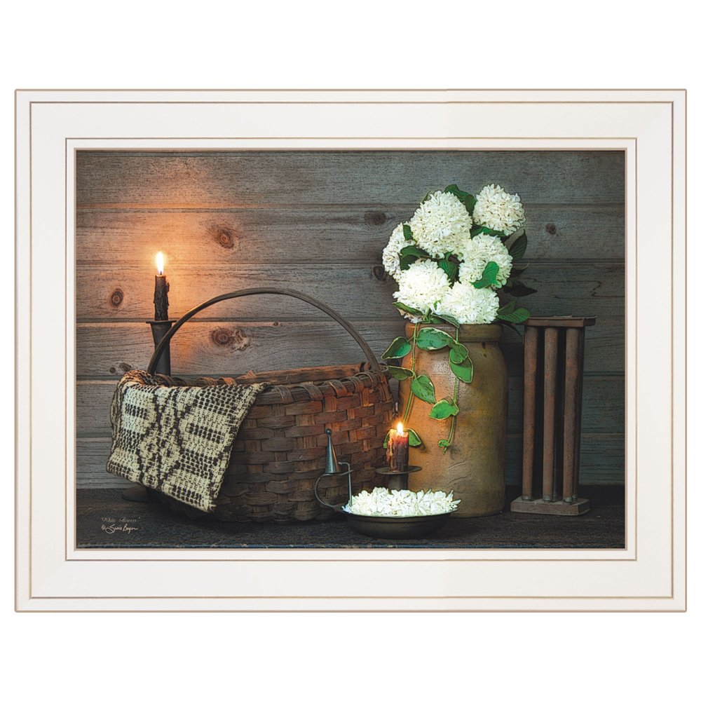 White Flowers 1 White Framed Print Wall Art — view 1