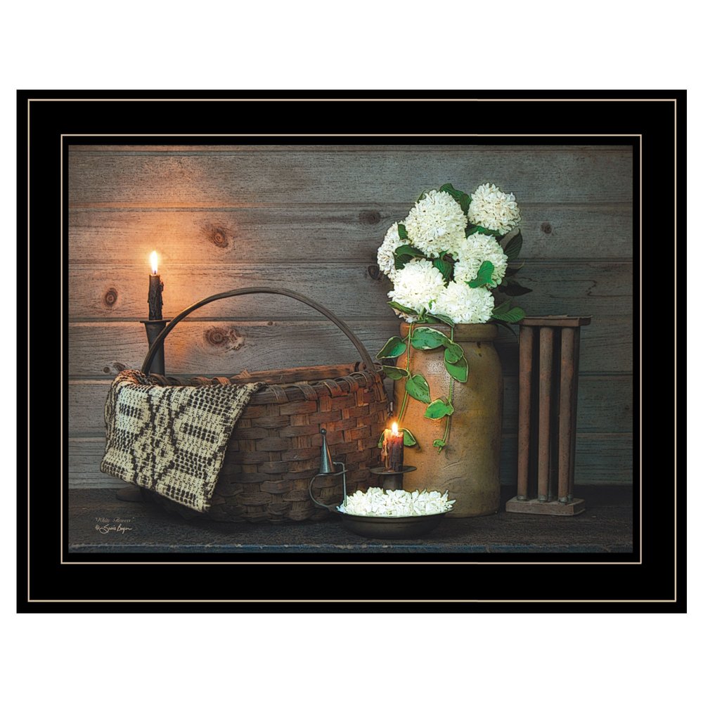 White Flowers 2 Black Framed Print Wall Art — view 1