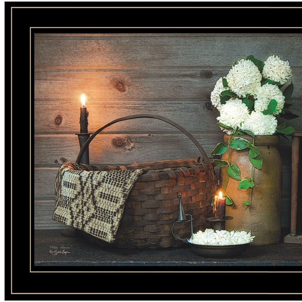 White Flowers 2 Black Framed Print Wall Art — view 5