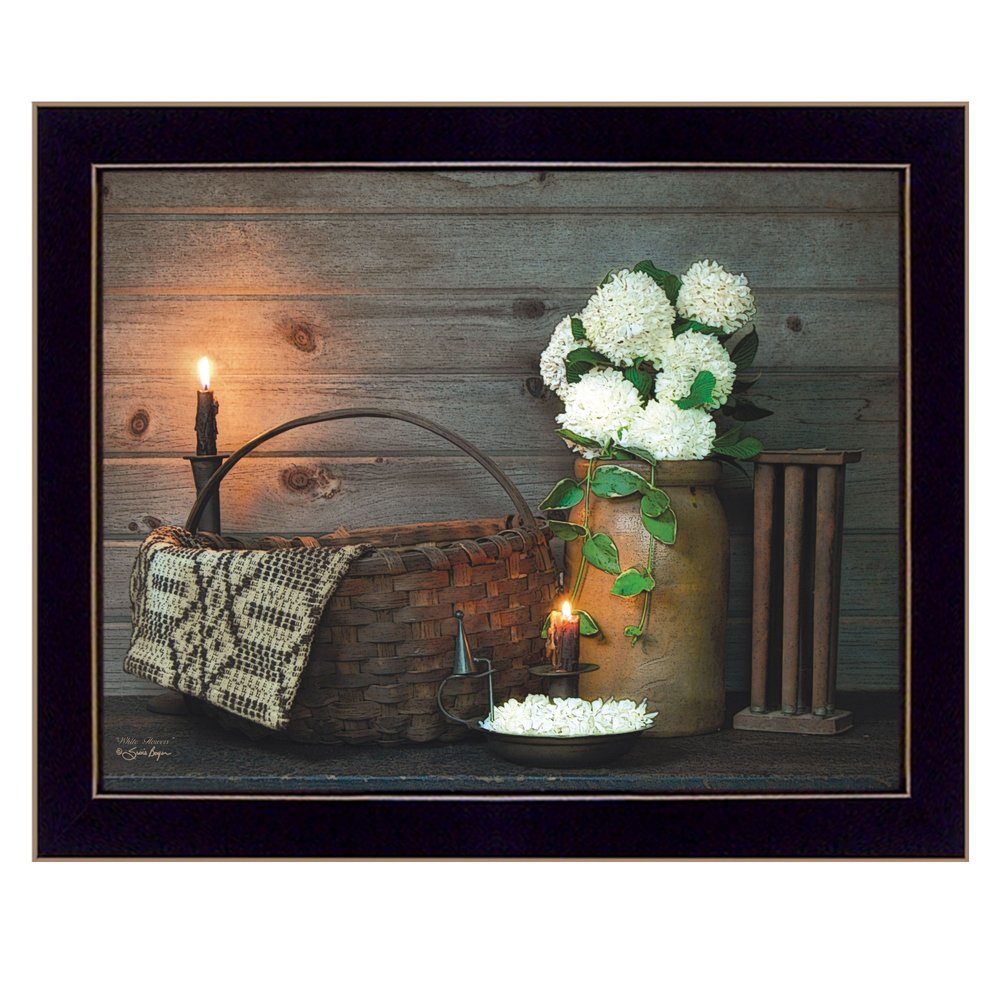 White Flowers 3 Black Framed Print Wall Art — view 1