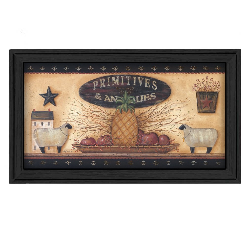 Primitive And Antiques Shelves Black Framed Print Wall Art — view 1