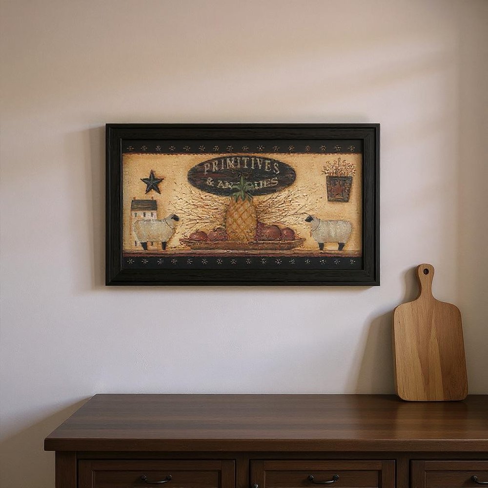 Primitive And Antiques Shelves Black Framed Print Wall Art — view 3
