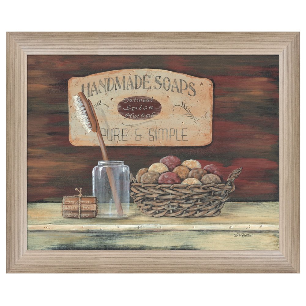 HANDMADE SOAPS 2 Brown Framed Print Bathroom Wall Art — view 1