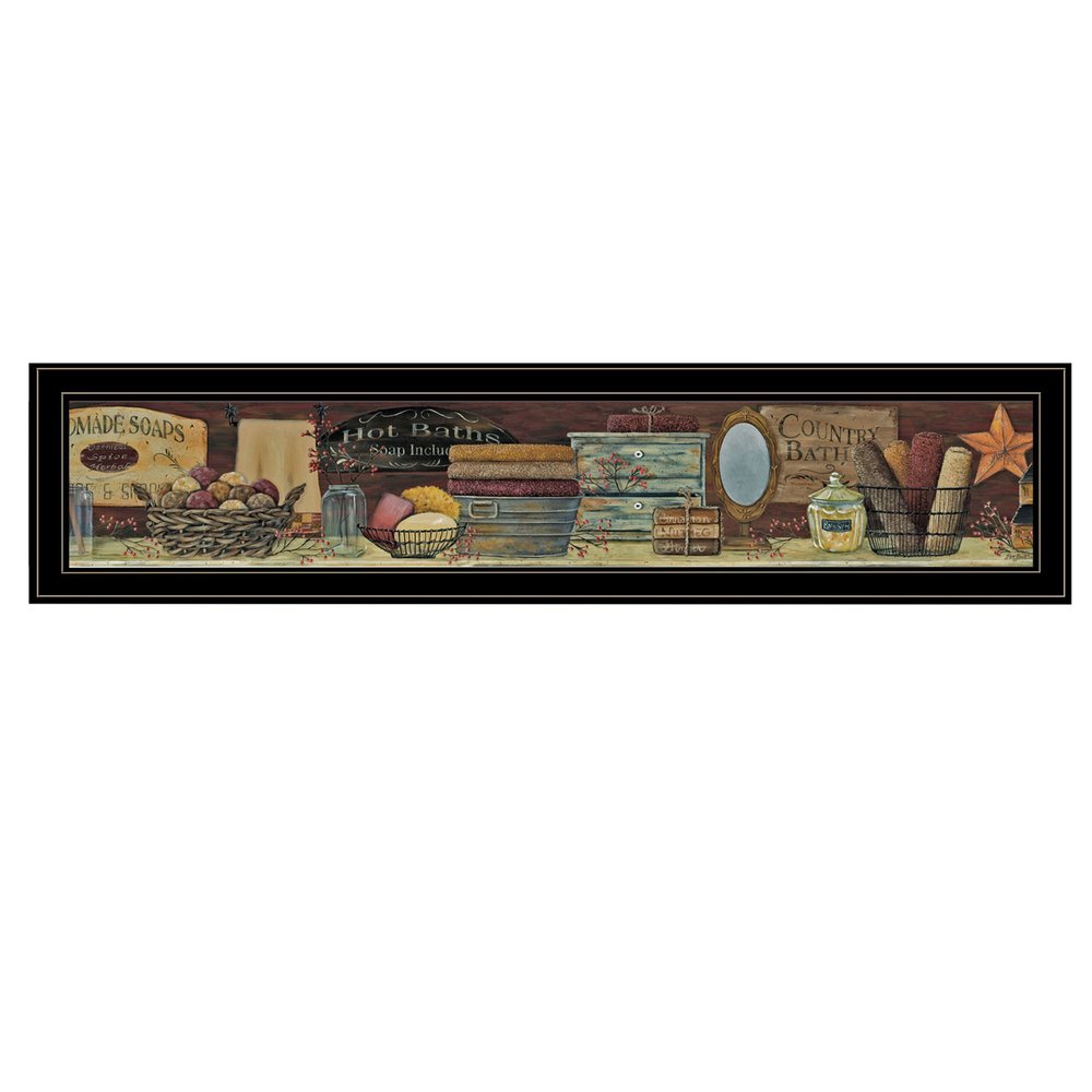 Country Bath Shelf 3 Black Framed Print Bathroom Wall Art — view 1