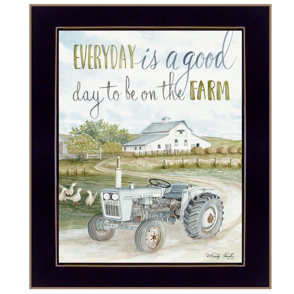 Good Day Antique Ford Tractor Black Framed Print Wall Art — view 1