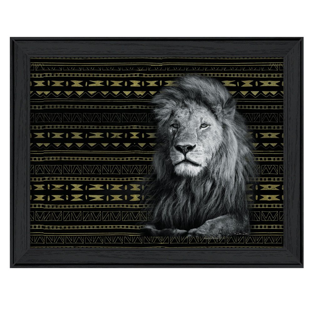 Patterned Lion Black Framed Print Wall Art — view 2