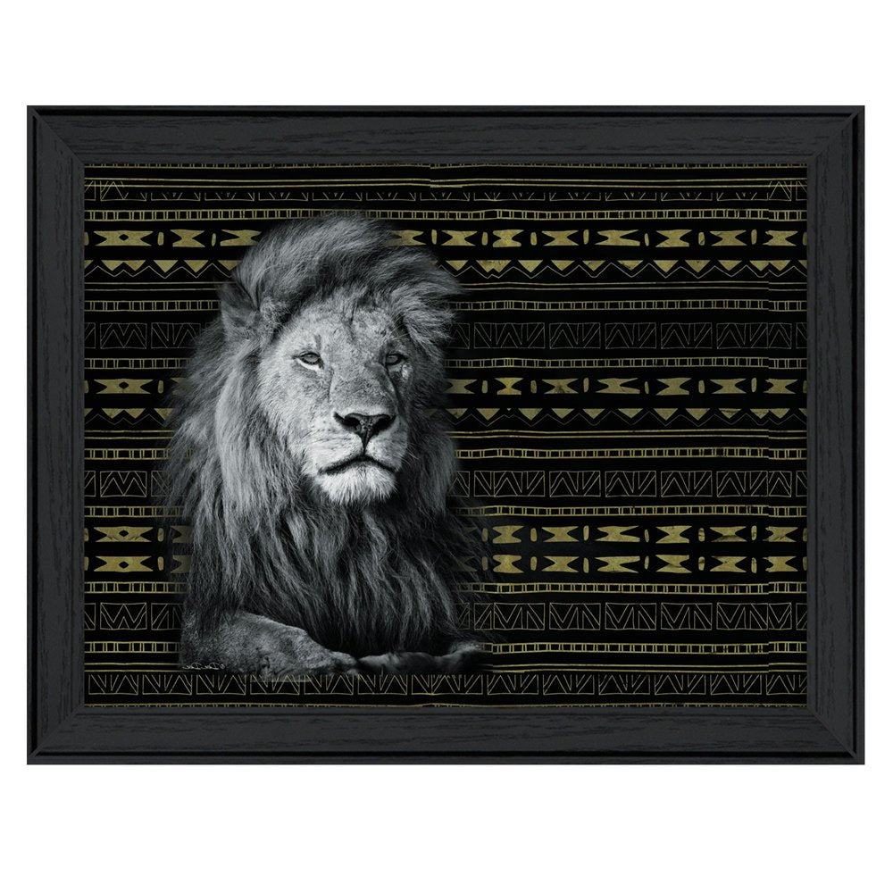 Patterned Lion Black Framed Print Wall Art — view 10