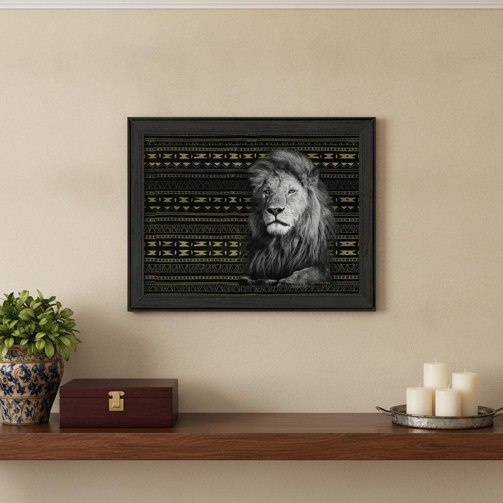 Patterned Lion Black Framed Print Wall Art — view 12