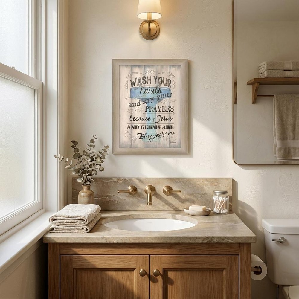 Wash your Hands 3 Brown Framed Print Bathroom Wall Art — view 4