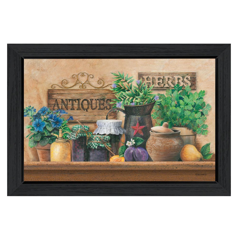 Antiques and Herbs 3 Black Framed Print Kitchen Wall Art — view 1