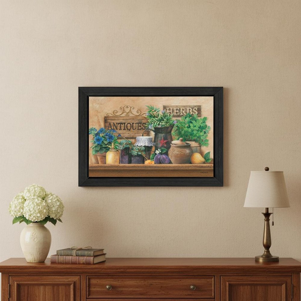 Antiques and Herbs 3 Black Framed Print Kitchen Wall Art — view 4