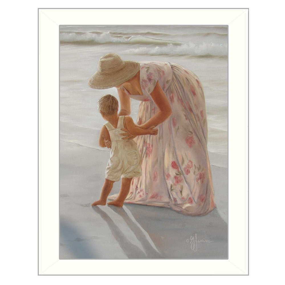 First Time on the Beach White Framed Print Wall Art — view 1