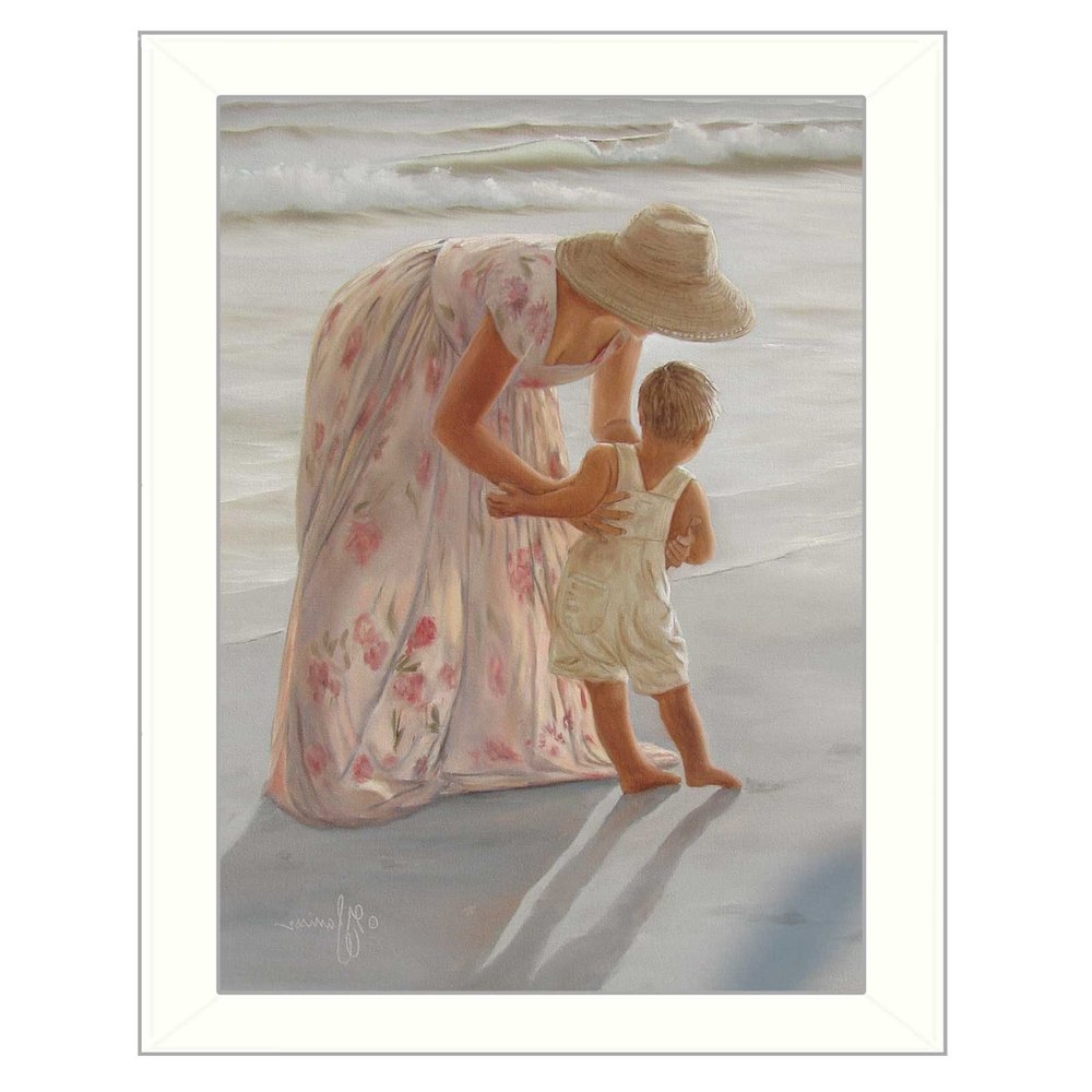 First Time on the Beach White Framed Print Wall Art — view 3
