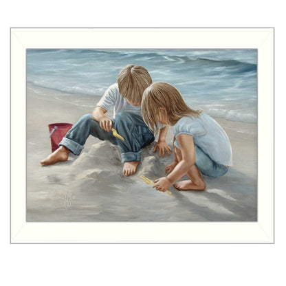 Sand Castle Builders 1 White Framed Print Wall Art HomeRoots