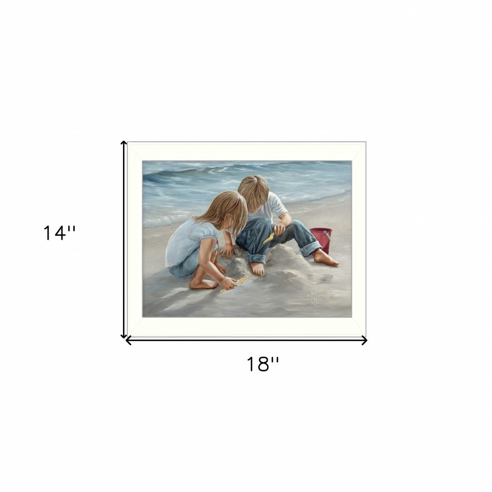 Sand Castle Builders 1 White Framed Print Wall Art — view 4