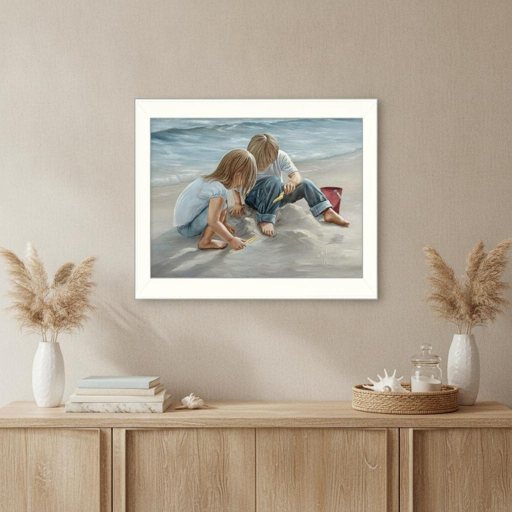 Sand Castle Builders 1 White Framed Print Wall Art — view 5