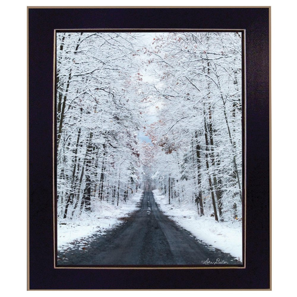 All Roads lead Home winter lane Black Framed Print Wall Art — view 1