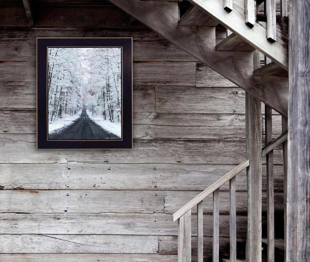 All Roads lead Home winter lane Black Framed Print Wall Art — view 3