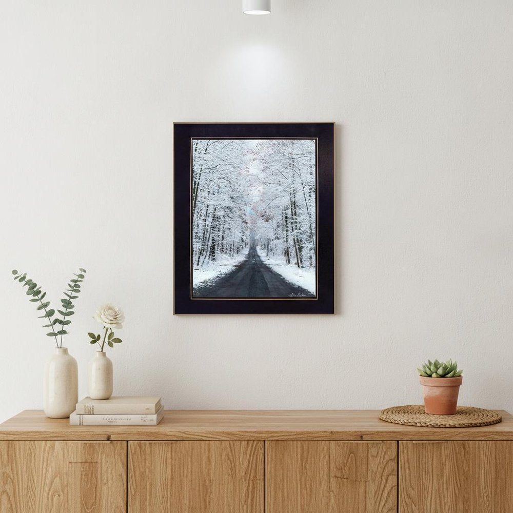 All Roads lead Home winter lane Black Framed Print Wall Art — view 7