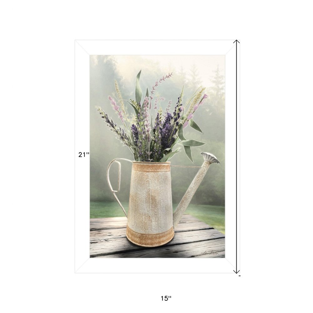 Lavender Watering Can 2 White Framed Print Wall Art — view 3