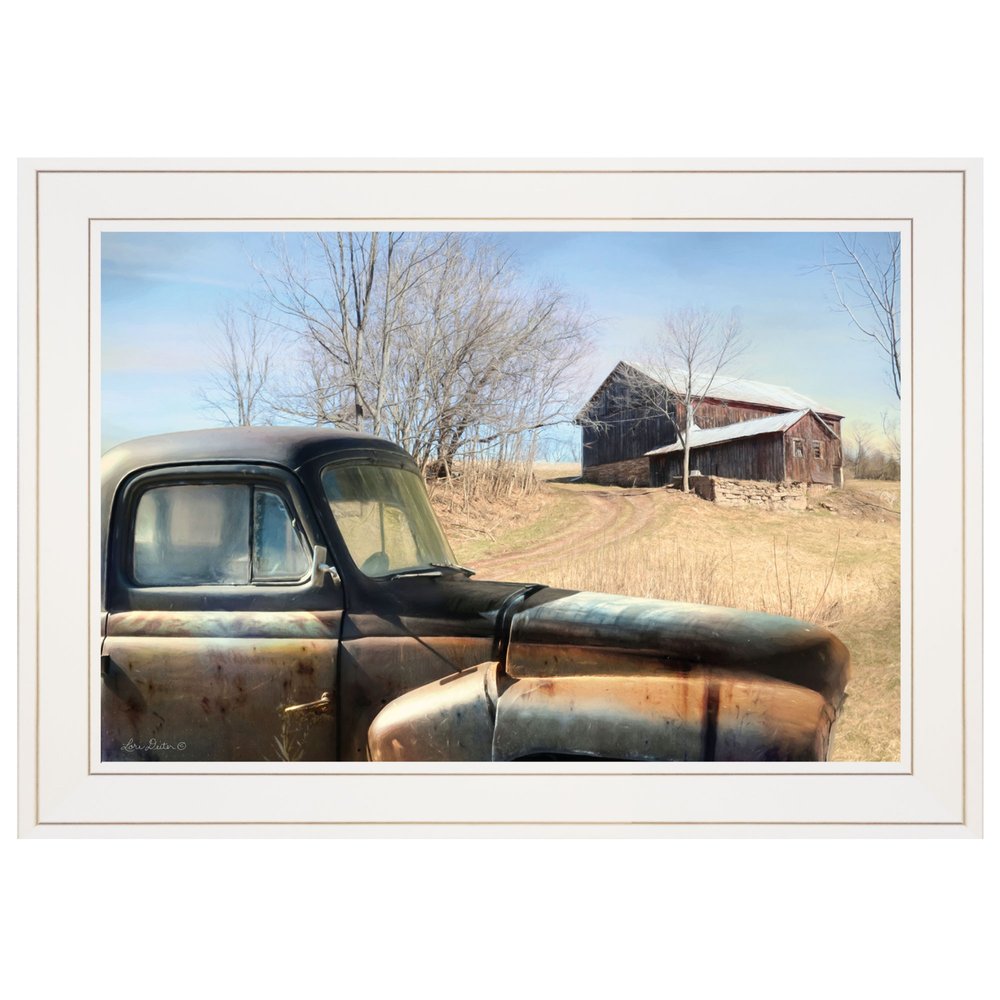 Vintage Farm Trucks 1 White Framed Print Wall Art — view 2