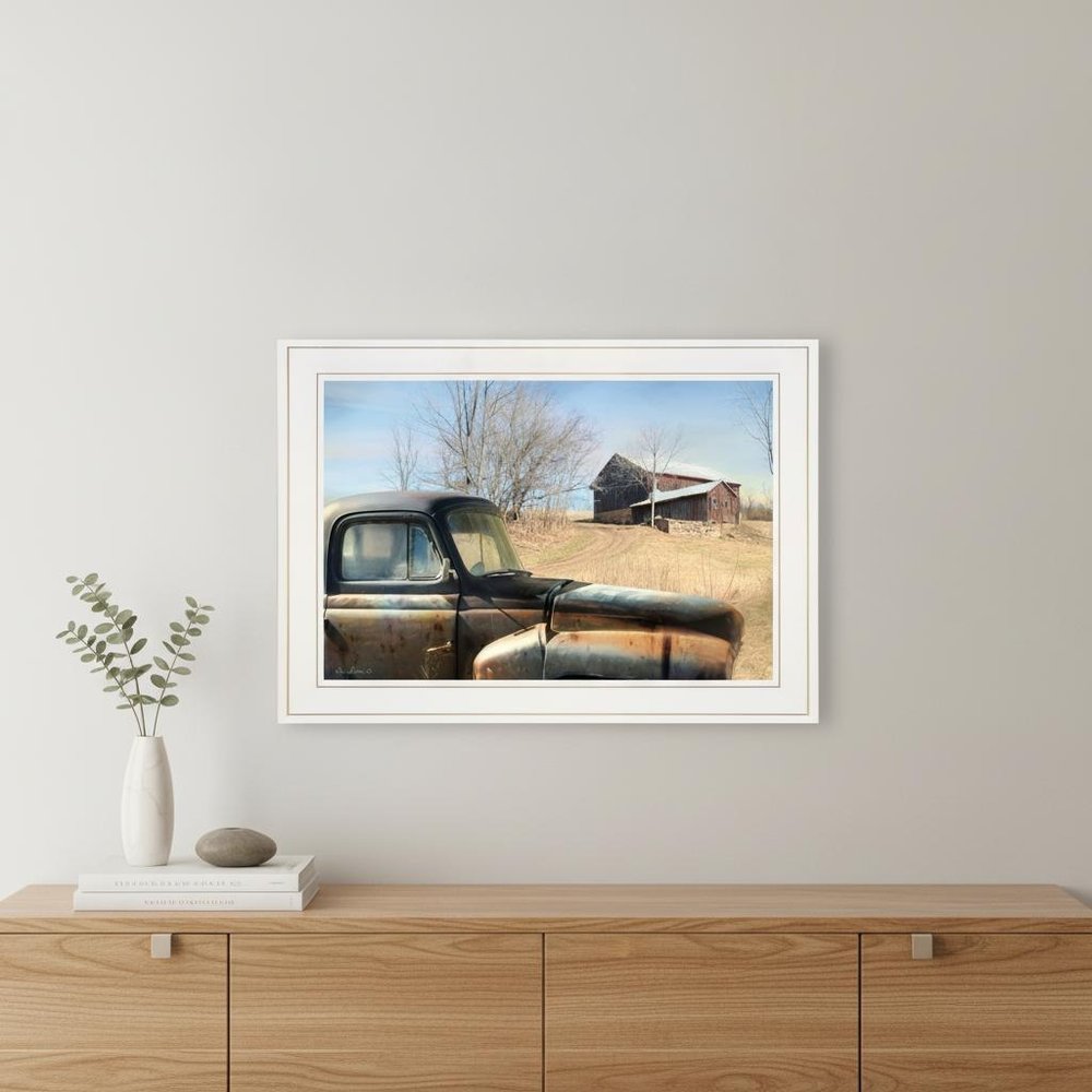 Vintage Farm Trucks 1 White Framed Print Wall Art — view 8