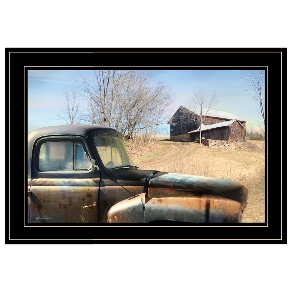 Vintage Farm Trucks 2 Black Framed Print Wall Art — view 1