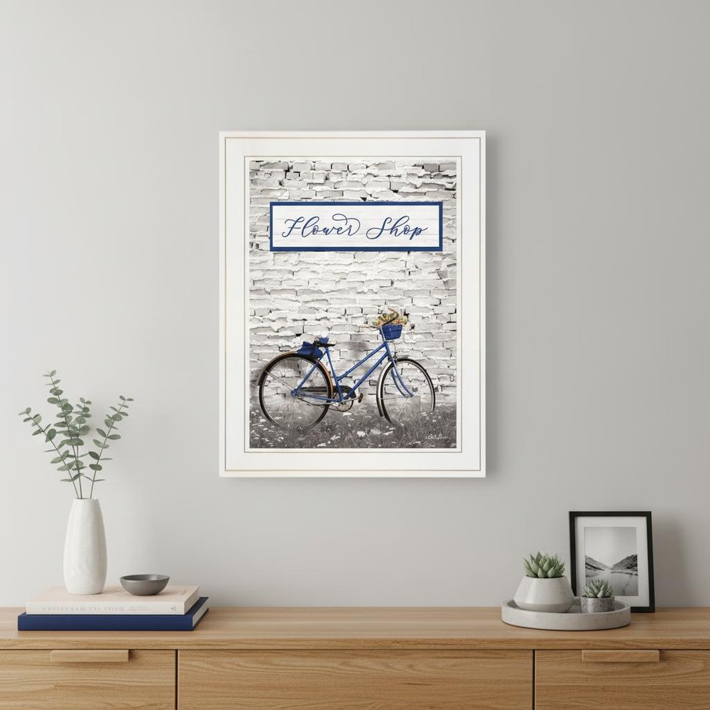 Flower Shop Bicycle 1 White Framed Print Wall Art — view 4