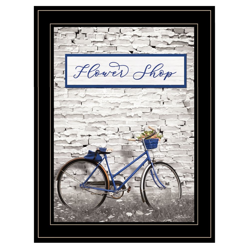 Flower Shop Bicycle 2 Black Framed Print Wall Art — view 2