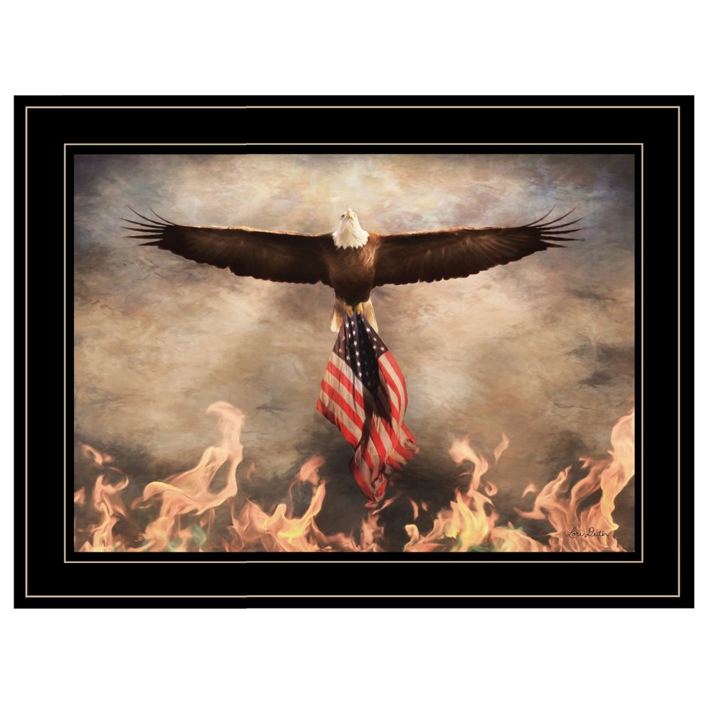 Bald Eagle Rescues The Flag Black Framed Print Wall Art — view 1