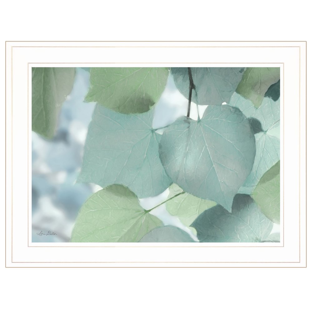 Aqua Leaves 1 White Framed Print Wall Art — view 2