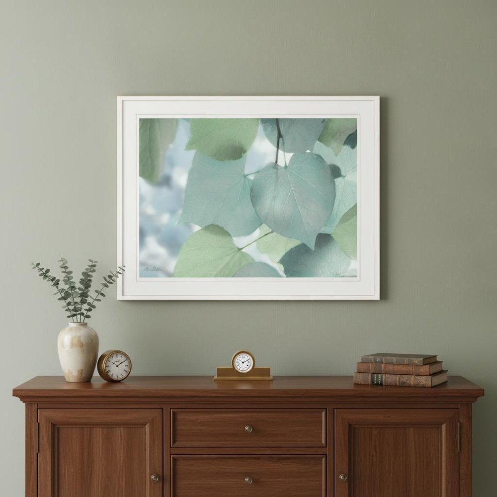 Aqua Leaves 1 White Framed Print Wall Art — view 5