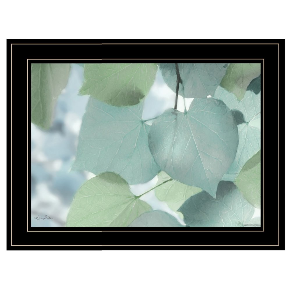 Aqua Leaves 2 Black Framed Print Wall Art — view 1