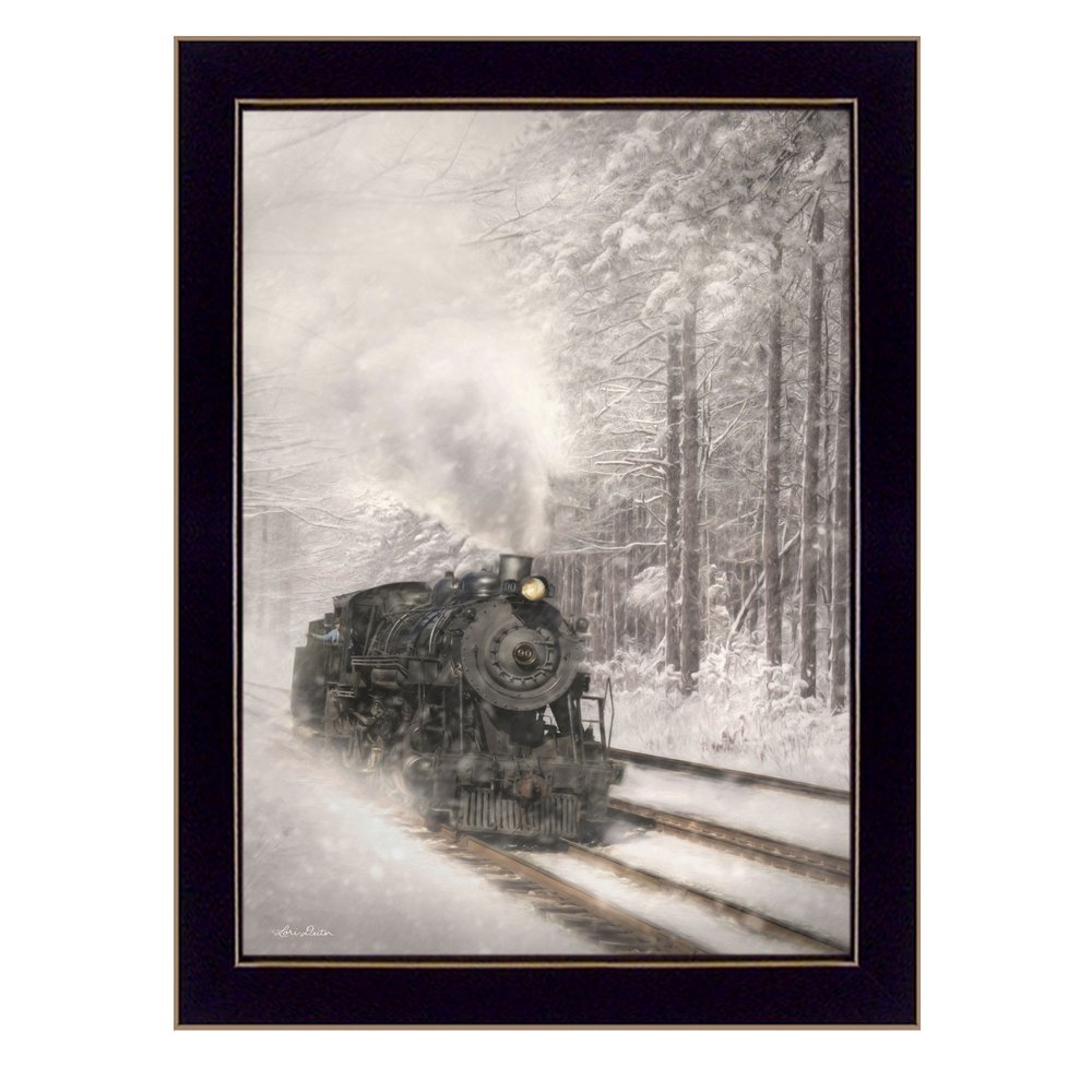 Snowy Locomotive 1 Black Framed Print Wall Art HomeRoots