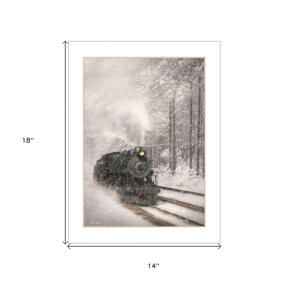 Snowy Locomotive 2 White Framed Print Wall Art — view 3