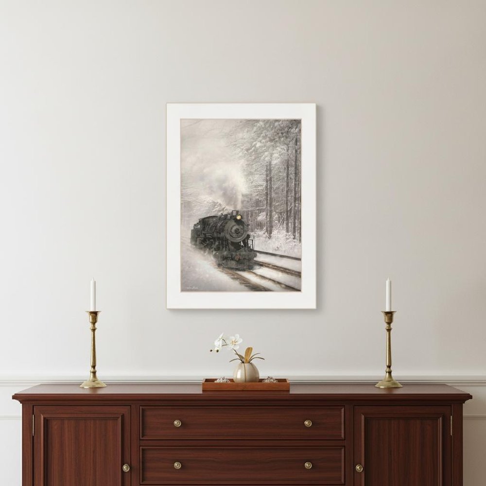 Snowy Locomotive 2 White Framed Print Wall Art HomeRoots