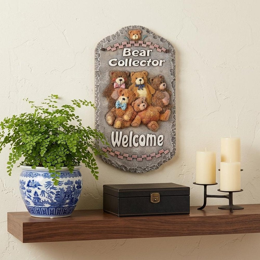 13" X 8" Gray Brown And Cream Bear Welcome Resin Wall Decor — view 5