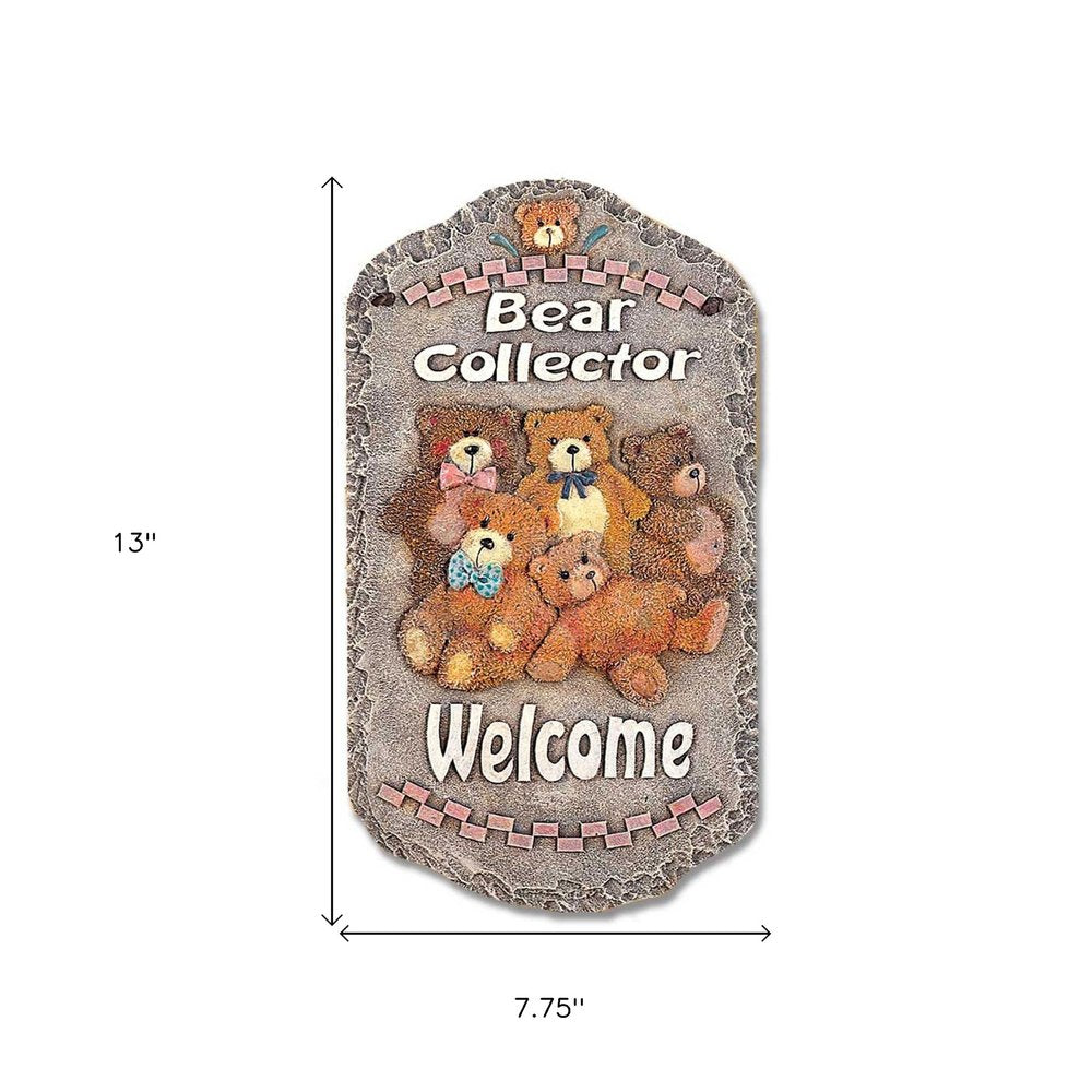 13" X 8" Gray Brown And Cream Bear Welcome Resin Wall Decor — view 2