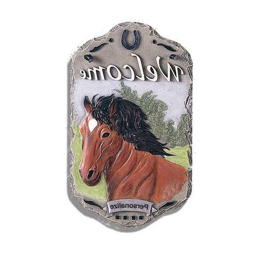 13" X 8" Gray Black And Brown Horse Welcome Resin Wall Decor