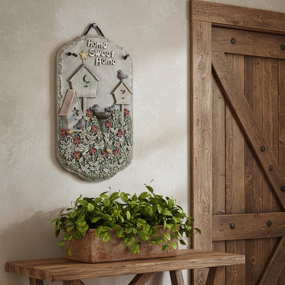13" X 8" Gray And Ivory Bird Home Sweet Home Polyresin Wall Decor — view 4