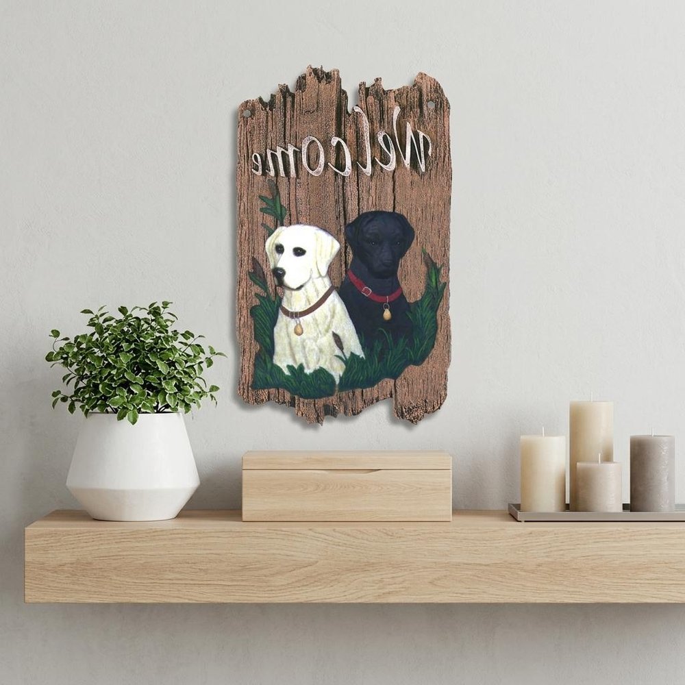13" X 8" Brown Black And Yellow Dog Welcome Polyresin Wall Decor — view 4