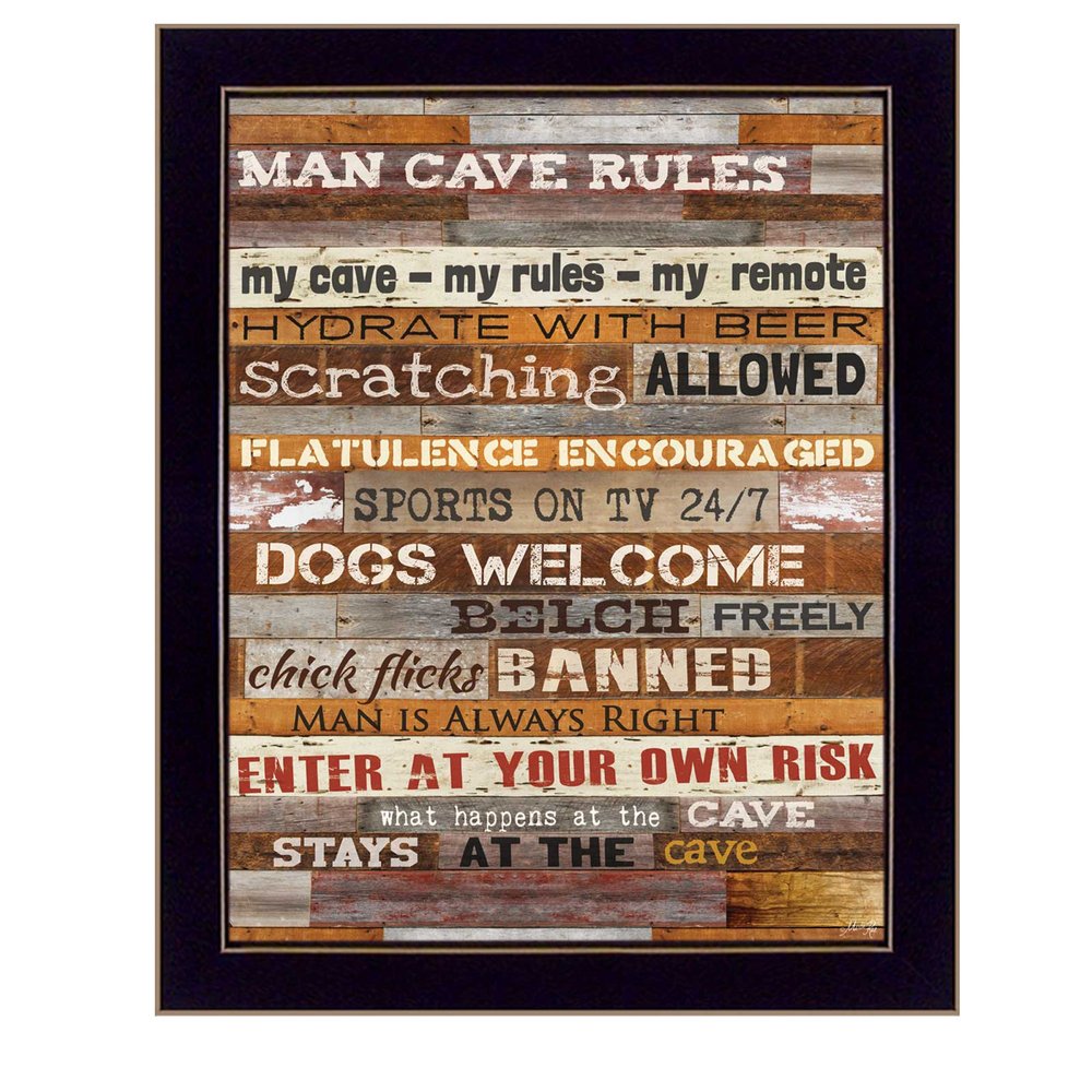 18" x 14" Man Cave Rules Black Framed Print Wall Art HomeRoots
