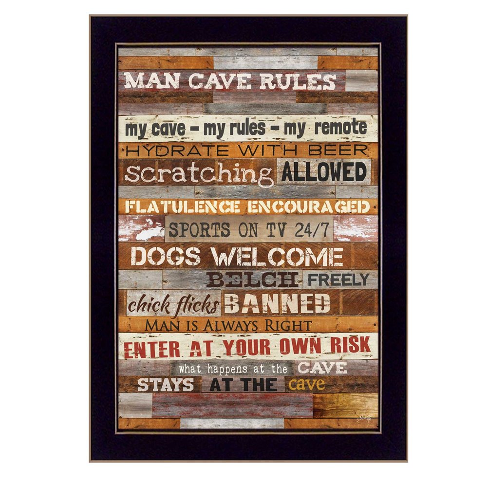 14" x 10" Man Cave Rules Black Framed Print Wall Art — view 1