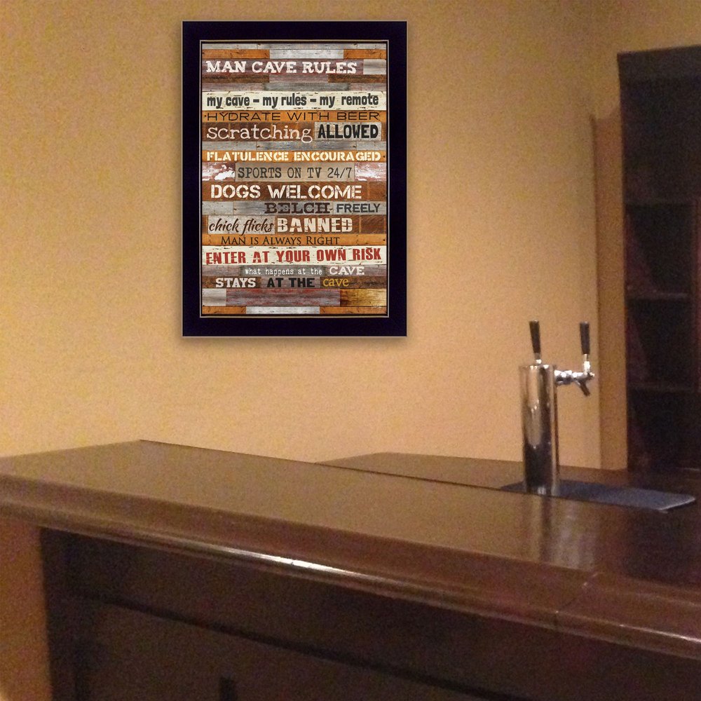 14" x 10" Man Cave Rules Black Framed Print Wall Art HomeRoots