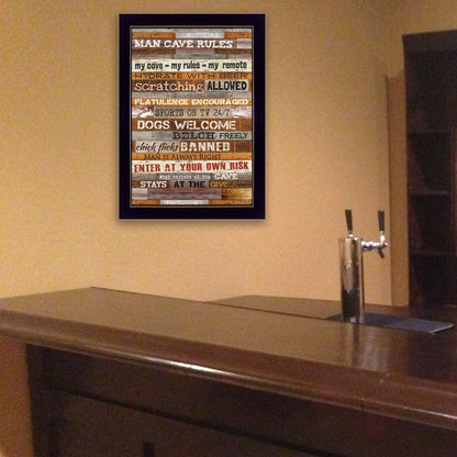 14" x 10" Man Cave Rules Black Framed Print Wall Art HomeRoots