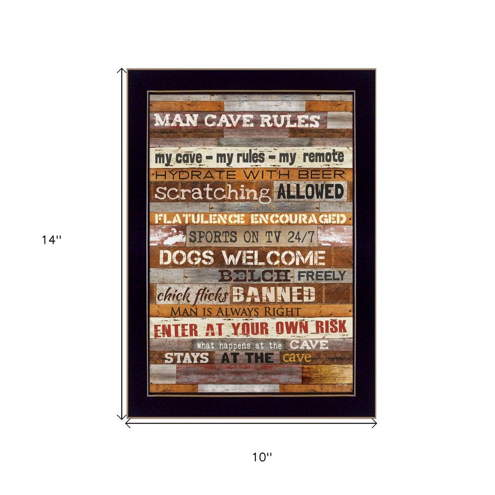 14" x 10" Man Cave Rules Black Framed Print Wall Art HomeRoots