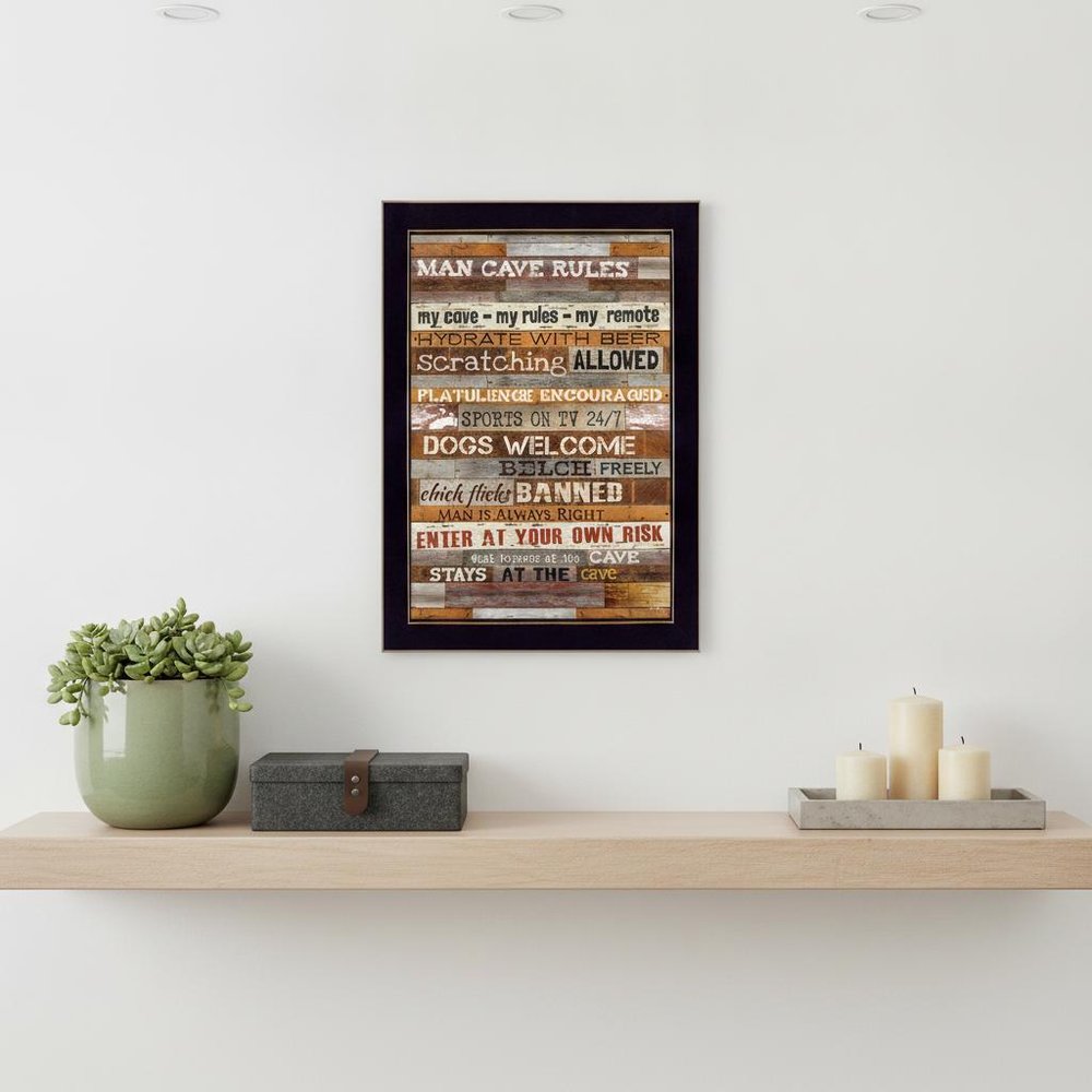 14" x 10" Man Cave Rules Black Framed Print Wall Art — view 6
